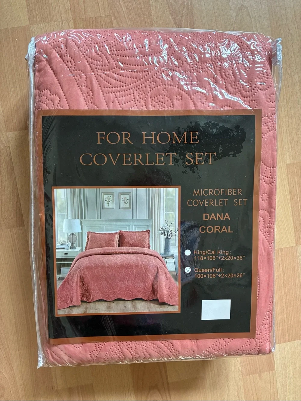 Coverlet Bedding Set Queen Microfiber Coral Color Machine Washable 3 Pc